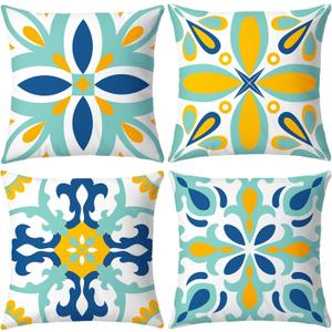 Outdoor Pillow Covers - 4 Pack Outdoor Pillow Covers 18x18 Waterproof PillowCovers for Patio Furniture Decorative Pillowcases (Blue)