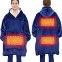 Covfirst Heated Wearable Blanket Hoodie, 3 Heat Settings Oversized USB Heated Hooded Blanket for Adult without Power Bank, Cozy Warm Christmas Heated Hoodie Blanket Sweatshirt with Giant Pocket (Blue)