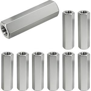 8 Pcs 304 Stainless Steel hex Coupling Nuts M10 x 1.5-Pitch 60mm Stainless Steel Rod Coupling Nuts(Metric)