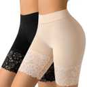 2 x J-pone Slip Shorts for Under Dresses Smooth Anti-Chafing Lace Shorts for Women Boyshorts Seamless High Waisted Underwear (Black, M)