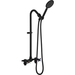 Aolemi Outdoor Shower Kit Fixtures Faucet System 2-Handle Exposed Shower with Brass Mix Valve 6" Center with HandheldShower Matte Black