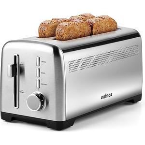 4 Slice Toaster, CUSIMAX Extra-Long Slots for Artisan Bread, Quick Glance Function, 9 Shade Settings, Bagel/Defrost/Cancel Functions, Removable Crumb Tray, Cool-Touch Stainless Steel Body