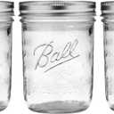 Ball Wide Mouth Glass Mason Jars with Lids and Bands, Used for Canning, Pickling, Juice, Jam, Jelly, Pint Size 16 Ounce (Pack of 3)