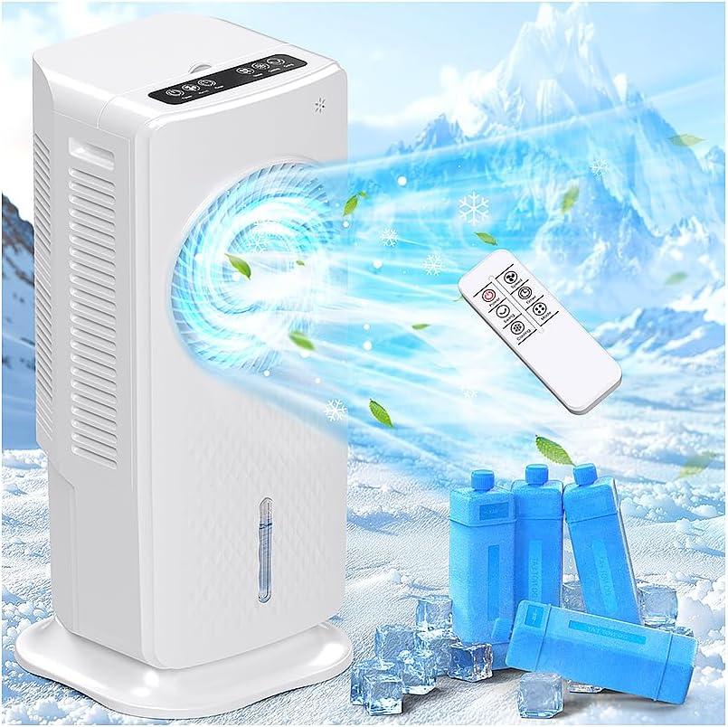 Portable Evaporative Air Cooler, 3-IN-1 Windowless & Ventless Portable Air Conditioners, 3 Speeds 3 Modes, Evaporative Fan Cooler with Remote, 4 Ice Packs, 12H Timer, 1.5 Gal Water Tank