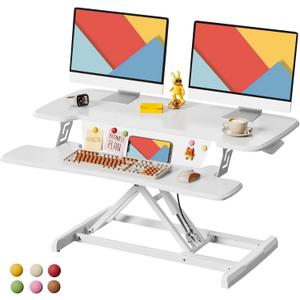JOY worker Standing Desk Converter, 35" Height Adjustable Sit Stand Up Desk Riser with Keyboard Tray & 6 Fridge Magnets, Desktop Workstation Riser for Home Office Computer Laptop, White