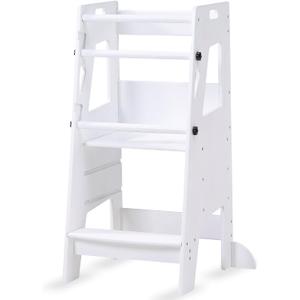 Toddler Standing TowerKids Step Stool Toddler Tower Kitchen Helper Stool with Non-Slip Surface (White)