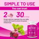 Premium Beet Root Capsules - 60 Vegan Capsules, Natural Beetroot Supplement Powder for Natural Energy & Endurance Support, Non-GMO, Gluten Free Dietary Support, 30-Day Supply (EXP 07/16/27)