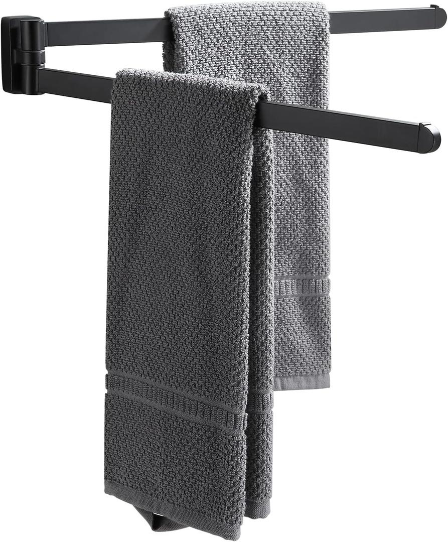 BGL Swivel Towel Rack Black Swivel Towel bar Movable Double Towel Rails Black for Bathroom