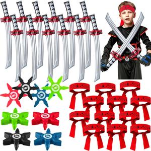 Deekin 48 Pcs Ninja Karate Party Favors Includes Inflatable Sword,Throwing Foam Star Toys,Karate Headbands for Ninja Theme Party Decorations Goodie Bag Fillers Gifts Boys Girls Costume Accessories