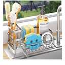 Cisily Sponge Holder for Kitchen Sink, Sink Caddy Organizer with High Brush Holder, Kitchen Countertop Organizers and Storage Essentials, Rustproof 304 Stainless Steel (Silver With Towel Rack, 9.25″)