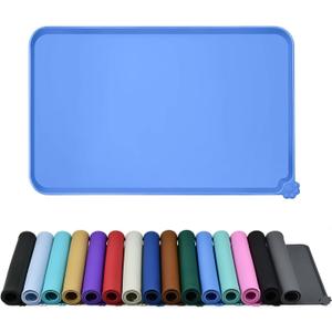 Waterproof Pet Feeding Mat with High Raised Edges, Heavier and Thicker Placemats for Cat Dog Water Bowl with BPA Free, Dogs Cats Food Mats for Messy Drinkers to Prevent Spill and Protect Floors (18.5" x 11.5", Blue)