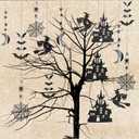 2 x Cheerland Halloween Witch Decorations Gothic Hanging Witch Banner Indoor Garland Glitter Black Decor Moon Star Glitter Garland Decoration Haunted House Witchcraft Wall Decor Birthday Party Supplies