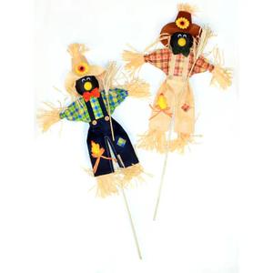28" Harvest Crow on Pick with Broomstick, Set of 2