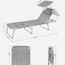 SONGMICS Sun Lounger, Patio Chaise Lounge Chair, Folding, with Canopy, 76 x 20.9 x 11.4 Inches, Holds 330 lb, Headrest, Adjustable Backrest, Outdoor Garden Pool, Greige GCB19T, 193 x 53 x 29 cm