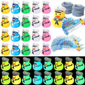 Lenwen 120 Pcs Duck Tag Cruise Kit 40 Mini Cruising Rubber Ducks 40 Cruise Tag Card 40 Elastic Rubber Bands for Cruising Hiding Ducking Luggage Carnival Game Rewards (Vibrant Colors,Glow in The Dark)