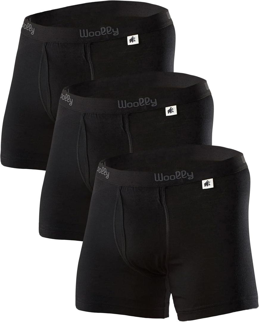 Men's Merino Boxers By Woolly | RWS Certified | Soft, Stink Free, Seattle Designed (Black, M)