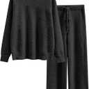 ANRABESS Women's Fuzzy Fleece Pajama Sets 2 Piece Outfits Long Sleeve Top Wide Leg Pants Lounge Matching Set 2025 Fall Winter. Medium