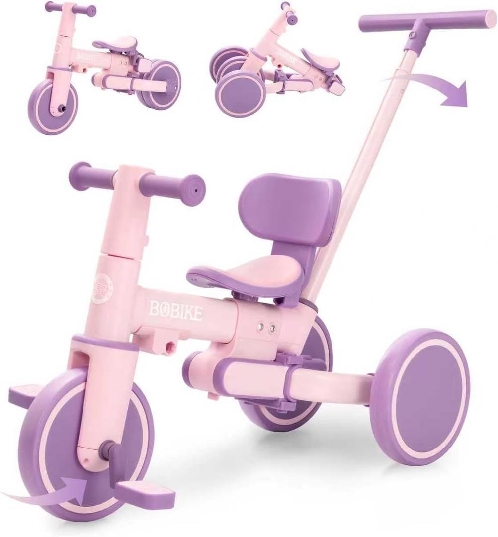 Bobike 5in1 Tricycle for Toddlers 18 Months to 5 Years Old, Toddler Bike, Kids Tricycle with Push Handle and Backrest, Toddler Balance Bike with Easy Assembly for Boys and Girls. (Purple)