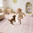 UERMEI 10x14 Washable Area Rug - Neutral Modern Abstract Living Room Rugs, Non-Slip Soft Large Indoor Floor Carpet for Bedroom Home Office & Under Dining Table Decor, Soft Pink