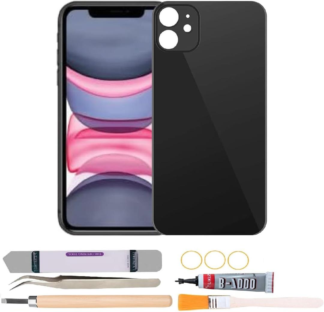 Back Cover Glass Replacement Compatible with iPhone 11 6.1 inches with Repair Tool Kits (Black)