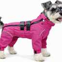 Lovelonglong Waterproof Dog Raincoat  4-Leg Full Body Dog Rain Suit with Reflective Strips & Leash Opening, Outdoor Dog Jacket for Rainy Weather (XS (back 9"), Rosered)