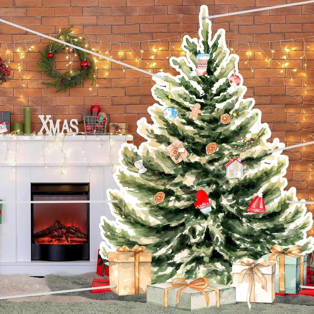 Tudomro Christmas Party Decoration Large Christmas Tree Photo Backdrop 4x6 ft Fabric Removable Xmas Tree Photo Backdrop Cutout for Holiday Xmas Party Home Classroom Office Indoor Outdoor Decor