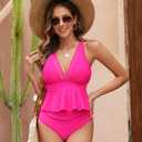 Edelqual Womens Swimsuits Tankini Two Piece Bathing Suits Tummy Control High Waisted Bikini Set 2025 Ruffled Swimwear (Pink, XL)