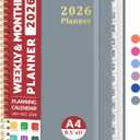 2026 Planner, Weekly and Monthly Calendar Planner, January 2026 - December 2026, Hardcover 2026 Calendar Book with Tabs For Women & Men, Inner Pocket, Spiral Bound, Perfect for Office Home School Supplies - A4 (8.5" x 11"), Stone Gray
