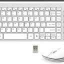 FENIFOX Keyboard and Mouse Wireless, USB 2.4GHz Combo Silent Quiet Low Profile Compact Full Size Flat Slim Thin Portable with Number Pad Soft Cover for PC Laptop Computer Office - White & Silver