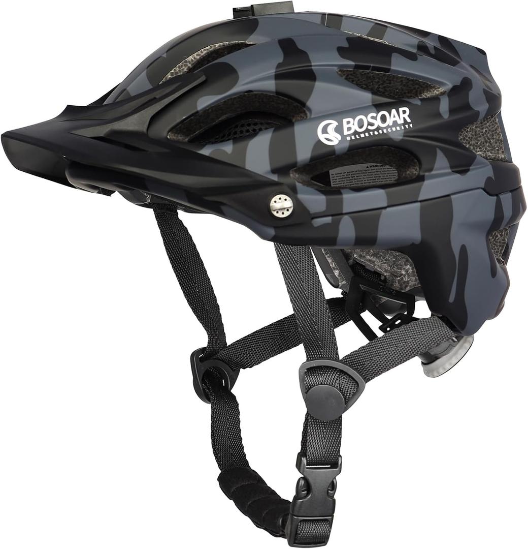 Mountain Bike Helmet, Adult Cycling Helmet with Camera Mount and Detachable Visor for Men Women, Youth, Suggested Fit 55-61 Cm (Camouflage Black)
