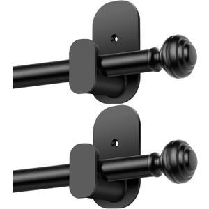 KAMANINA No Drill Curtain Rods for Windows 32 to 58 Inches, 5/8 Inch Renter Friendly Curain Rod 2 Pack Adjustable Drapery Rod with 3M Adhesive Brackets without Drilling, Black