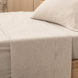 PURE ERA Jersey Knit Flat Top Sheet Only 100% T-Shirt Heather Cotton Super Soft Comfy Breathable (1-Pack, Queen, Beige)