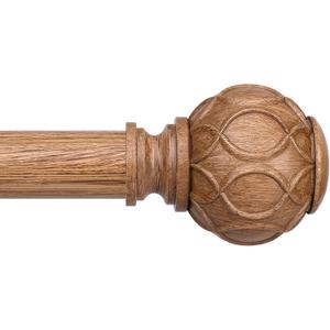Wood Curtain Rods 36-91 Inch, Boho Decorative 1 Inch Vintage Curtain Rod for Farmhouse Window, Adjustable Heavy Duty Antique Rustic Window Treatment Rods, Imitation Wood Grain Finish