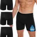 YESWEL Incontinence Underwear Long Leg For Men, 100ML Absorbent Cotton Washable Leak-Proof Reusable Boxer Brief 3 Pack (US, Alpha, Small, Regular, Regular, Black)