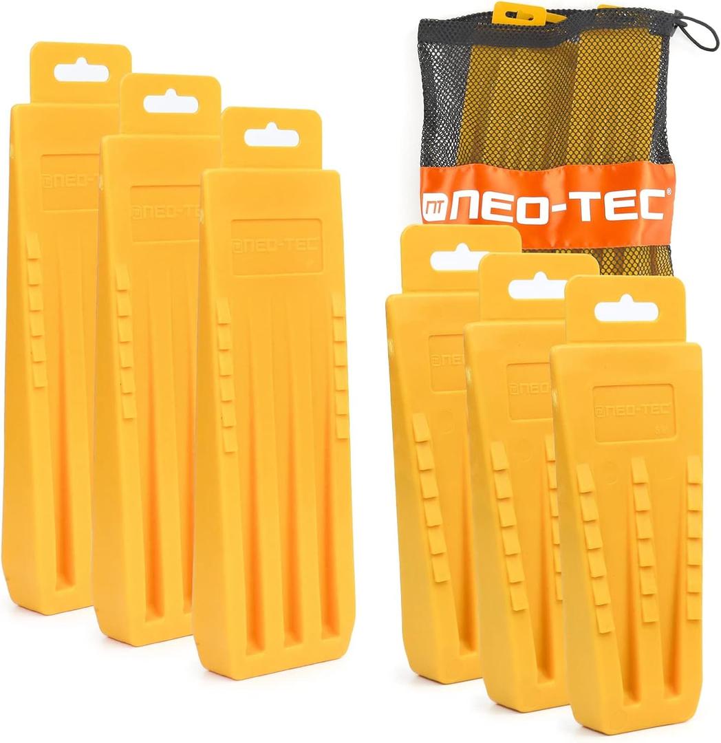 NEO-TEC 6 Pack Tree Felling Wedges with Spikes, High-Visibility Yellow Chainsaw Wedges, Includes 3 Each of 5.5" and 8", Heavy Duty Plastic Wood Splitting Wedge, Logging Tools and Equipment