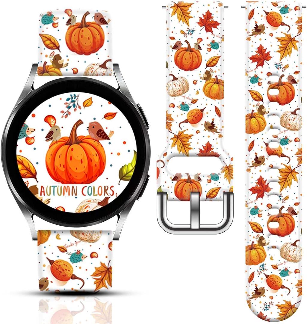 20mm Holiday Christmas Halloween Thanksgiving Watch Band Compatible with Samsung Galaxy Watch 7/6/5/4 40mm 44mm/Watch 6 Classic 43mm 47mm/Watch 5 Pro 45mm/Watch 4 Classic/Active 2 Smartwatch Replacement Strap (Autumn Color White)