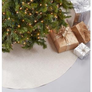SARO LIFESTYLE Linen Christmas Tree Skirt  Toscana Collection  Natural Solid Edge  Classic Holiday Farmhouse Dcor, 56", Natural