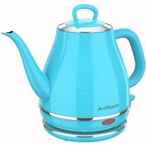 Anfilank Electric Gooseneck Kettle, 1L 1500W Fast Boil, 100% Stainless Steel BPA Free Pour-Over Coffee & Tea Kettle, Water Boiler with Auto Shut & Boil-Dry Protection, Turquoise