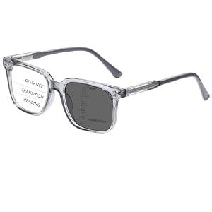 HOOBAY Photochromic Progressive Multifocus Reading Glasses Men Women,Metal Spring Hinges Anti Glare UV400 Protection Cheaters Reader (Translucent Gray, 2.0, x)