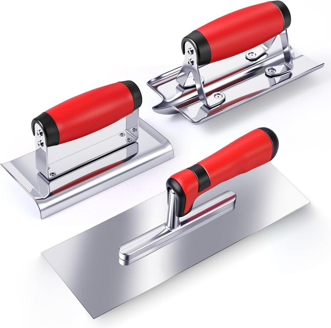 3 Pcs Stainless Steel Concrete Tools Set Include Hand Finishing Trowel (11" x 4"), Concrete Edger (6" x 3") and Groover (6.6" x 3") Stucco Cement Kit Masonry Construction Hand Kit
