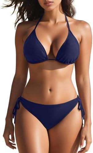 Tempt Me Women Triangle Bikini Sets Halter Two Piece Sexy Swimsuit String Tie Side Bathing Suit XS