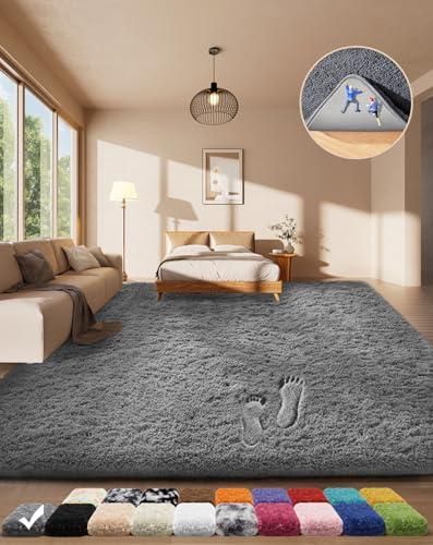 Ophanie Area Rugs for Living Room Bedroom, Upgrade Non-Slip Fluffy Soft Grey Shag Carpet, Indoor Floor Gray 2x5 Fuzzy Shaggy Living Room Plush Rug for Kids Home Dorm Decor Aesthetic