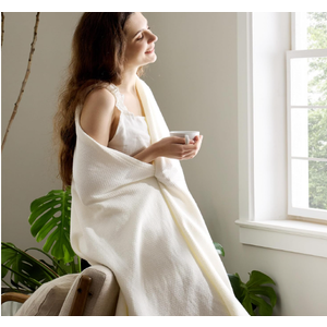 Bedsure GentleSoft 100% Cotton Large Throw Blanket for Couch 50x70 inches - Breathable and Lightweight, Soft Cozy Herringbone Woven Cotton Throw for Summer, Cream Office Chair Blanket, Cream