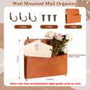 Wall Mount Brown PU Leather Letter Holder PU Leather Mail Holder Vintage Wall File Organizer 2 Ring Binder Hanging File Holder for Office Home Decor Storage Letter Postcards Bill Flowers