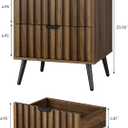 Smuxee Walnut Wooden Night Stand, Mid Century Nightstand with 2 Fluted Drawers, Bedside Table with Open Shelf, Modern End Side Table for Bedroom
