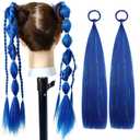 Colored Hair Extensions Royal Blue Ponytail Extension 2 Packs, 20 inch Crazy Hair Day Accessories for Women, DIY Festival Wacky Rave Braids, Tinsel Mixed