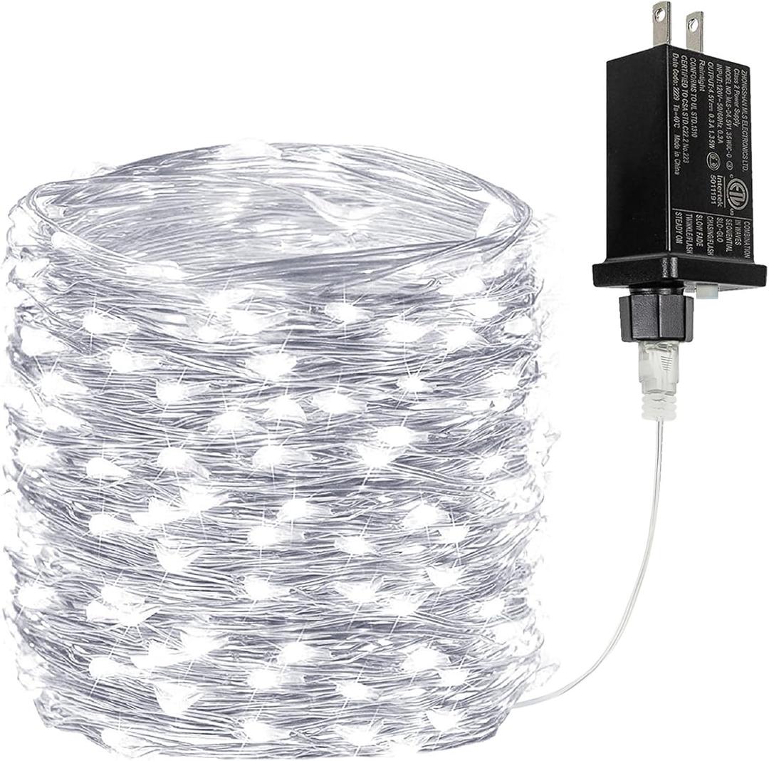 66Ft 200LED Fairy Lights Plug in, Waterproof String Lights Outdoor & Indoor 8 Modes with Timer, Christmas Light Bedroom Decor, Twinkle Light for Girl's Room Garden Christmas Decorations (Cool White) (1 Pack(200LED))