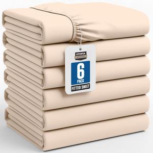 Utopia Bedding Twin Fitted Sheets - Bulk Pack of 6 Bottom Sheets - Soft Brushed Microfiber - Deep Pockets - Shrinkage & Fade Resistant - Easy Care (Beige)