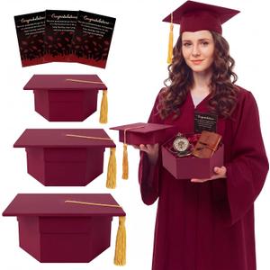 Eaasty 3 Pcs 2026 Graduation Cap Gift Boxes, Black Cardboard Grad Party Favor Magnetic Box Reuseable Centerpieces for Table for High School College Graduation Cash Check Snacks Preserved Flower(Red)