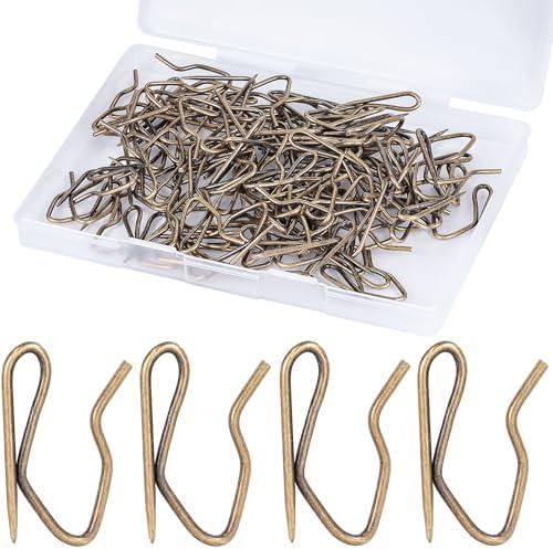 Curtain Hooks 100 pcs 1.2 inch Metal Drapery Pin Hooks for Door Curtains (Antique Brass)